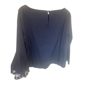 Laundry by‎ Shelli Segal Navy Embroidered Bell Sleeve Blouse XL Coastal Chic